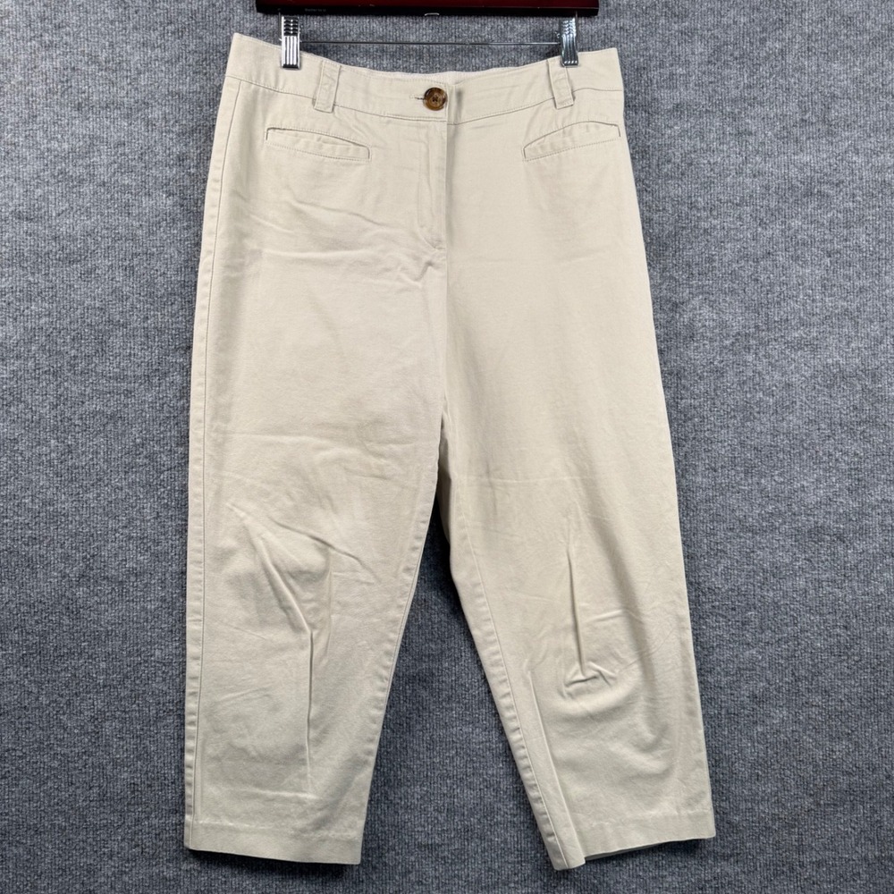 Preppy Straight Leg Cropped Pants 10 Khaki Beige Workwear Coastal Grandma Traval
